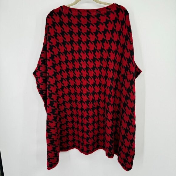 Lisa International Red Black Houndstooth Knit Sweater Poncho 1X plus new - Picture 10 of 11